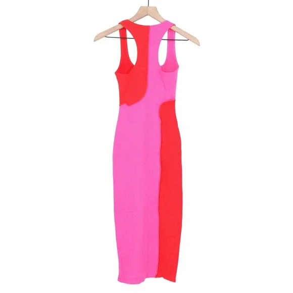 Naked Wardrobe Pink Red Colorblock Ribbed Midi Dress NW-D2400 Womens Size M - Picture 5 of 7